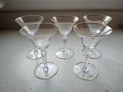Vintage Set Of 5 MCM Cordials Glasses Gold Bands & Trim 2 Oz Martini Barware • $11.99