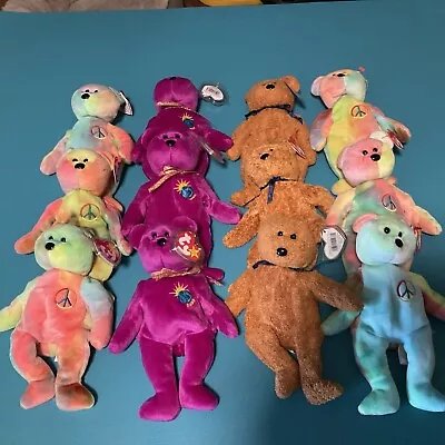 Lot Of 12 Ty Beanie Baby Bears. (6) Peace (3) Fuzz And (3) Millenium. • $25