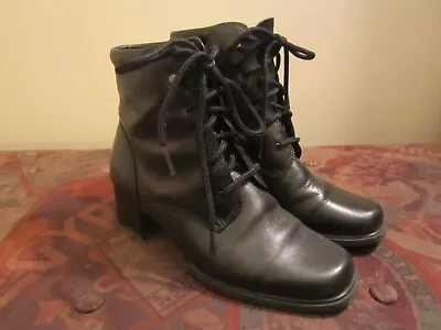 Vtg Borelli Boots Size 6 Granny Lace-up Booties Square Toe Chunky Heel Y2k Black • $39.99