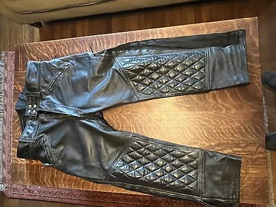Black Leather Motorcycle Pants - Vintage Langlitz White Label Westerns Breeches • $50