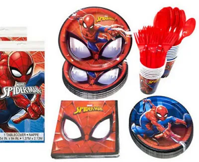 $16.99 • Buy SPIDERMAN Superhero Birthday Party Kit 8 Guests Plates Napkins Cups Tablecloth