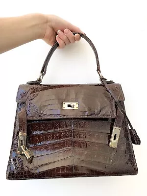 Vintage 1970s Genuine Crocodile Skin Handbag • $863