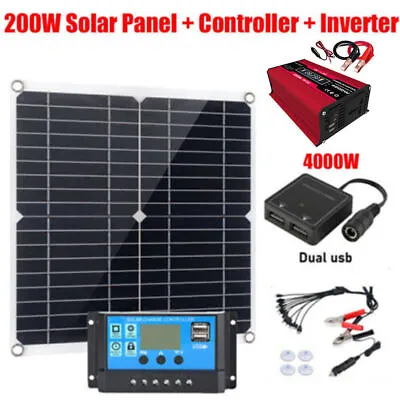 4000W Inverter 200W Solar Panel Kit Solar Power Generator Home Grid System • £44.12