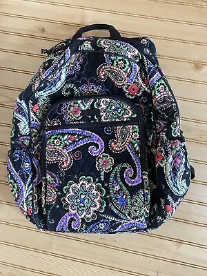 Vera Bradley Kiev Paisley Campus Travel Backpack Side Pockets Laptop Black Large • $38.95