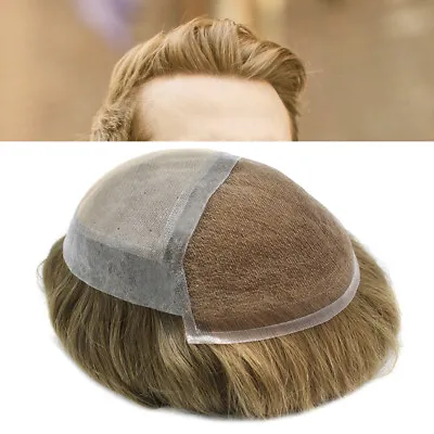 Mens Toupee French Lace Front Hairpiece Brown Blonde Poly Skin PU Hair System US • $141.55