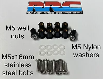 M5 Rubber Well Nuts & Stainless Steel Bolts 16mm Nylon Washers X 10 Honda CBR • $11.80