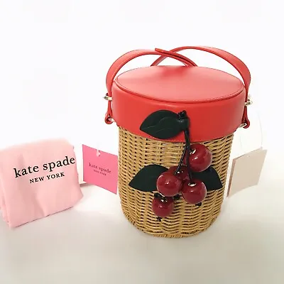 £149 • Buy Kate Spade Wicker Bucket Picnic Basket Bag Cherries Crossbody Novelty
