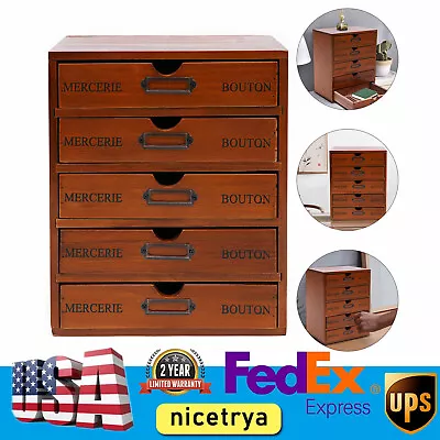 5 Layers Vintage Large Jewelry Organizer Case Wooden Storage Box With 5 Drawers • $51.01