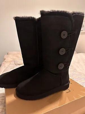 Ugg Bailey Button Triplet Ii Tall Black Water Resistant Boot Eu 41 / Uk 8/8.5 • £150