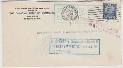 £1.99 • Buy MARITIME 1928 CANADA Cover TORONTO-BERLIN Via NEW YORK Per SS AQUITANIA TOO LATE