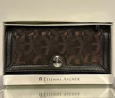 Etienne Aigner Brown Cloth Signature Logo Trifold Wallet Checkbook Holder NIB • $19.99