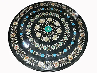 24  Black Round Marble Top Semi Precious Stones Inlay Table Garden Home Decor • $762.78