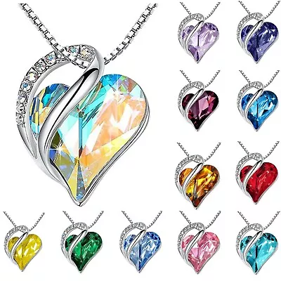 Love Heart Pendant Necklace With Stone Crystal Jewelry Gifts For Women • $13.18