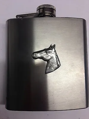 Horse Head E09 Horse Equestrian  English Pewter 6oz Stainless Steel Hip Flask   • £17.95