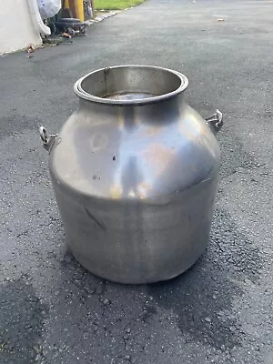 VINTAGE LARGE  HEAVY STAINLESS STEEL DAIRY FARM MILK CAN W/ Funnel • $59