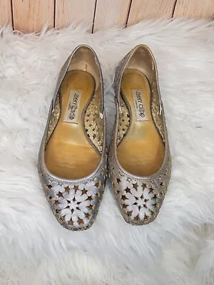 Jimmy Choo Metallic Leather  Star Laser Cutout Ballet Flats 6 US / 36 EU • $60