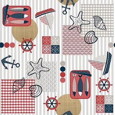 £7.99 • Buy Nautical Beach Fun Red PVC Vinyl Wipe Clean Oilcloth Tablecloth