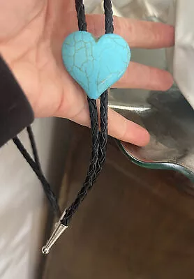 Turquoise Heart Bolo Tie - Handmade Western Gifts For Him Leather Necktie Acces • $30