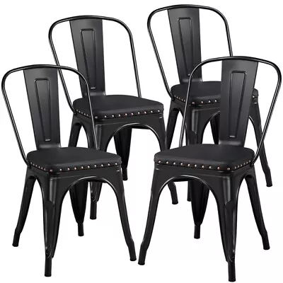 4pcs Dining Chairs Indoor Outdoor Bistro Cafe Metal Industrial Style Soft Black • $139.89