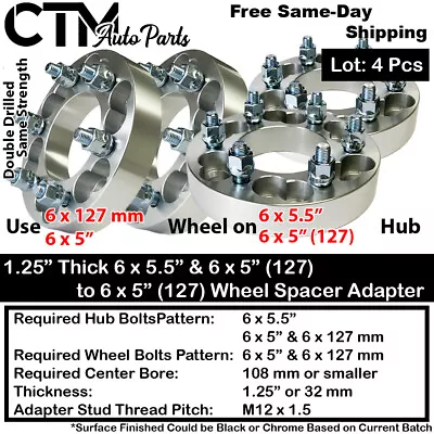 4x1.25  Thick 6x5  & 6x5.5  To 6x5  Wheel Adapter Spacer SSR TrailBlazer Envoy • $87.39