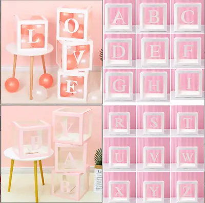 A-Z 0-9 Baby Shower Décor Gift Box Transparent Balloons Packing DIY Letter Cube • £3.45