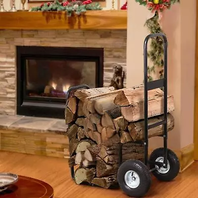 Firewood Log Cart Carrier Rolling Wood Mover Hauler Storage Rack Indoor/Outdoor • $31.98