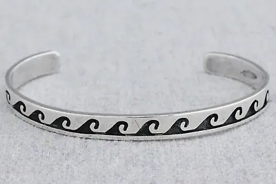 Vintage Hopi Sterling Silver Overlay Surfer Water Wave Symbol Cuff Bracelet • $84.99