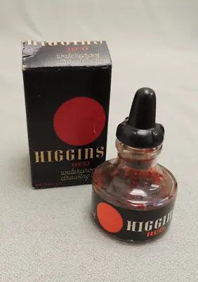 Vintage Bottle Higgins Waterproof Red Scarlet Drawing Ink 3/4oz CORK Stopper • $14.99