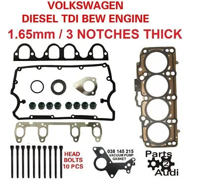 Cylinder Head Gasket Set W Bolts VW TDI Diesel 1.9 BEW Eng. 3 NOTCH 038103383DG • $79