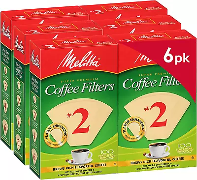 Melitta #2 Cone Coffee Filters Natural Brown 100 Count (Pack Of 6) 600 Total F • $34.74