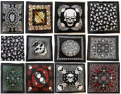 3PACK SKULL Design FLAMES BANDANA Head Wrap Neck Scarf Face Mask Halloween Biker • $12.95