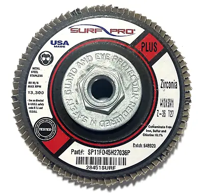 Surf-Pro 4-1/2  X 5/8-11 Flap Disc Wheel 36 Grit Type 27 Zirconia Plus 10pk USA • $35.99