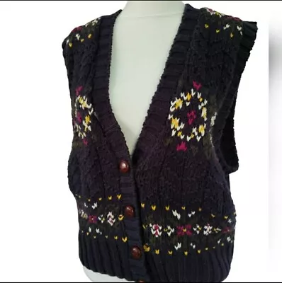 $21 • Buy Vintage Liz Claiborne Navy  V Neck Women's Sweater Vest Chunky Knit Handmade