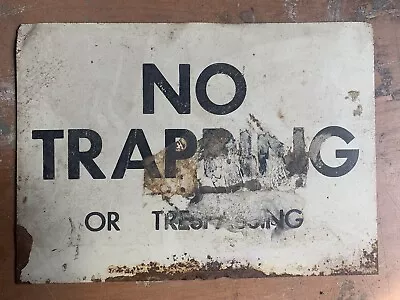 Vintage No Trapping Or Trespassing Sign Nice Green Back 1950s - 1960s • $20