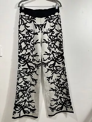 Vertigo Paris White/ Black Patterned Knit Flare Women’s Wide Leg Pant Sz L • $44.10