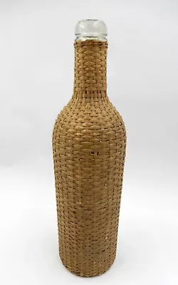 Vintage Woven Wicker-wrapped Clear Glass Demijohn Wine Bottle • $24.95