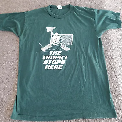 Vintage Michigan State Spartans Shirt Green The Trophy Stys Here NCAA Hockey MSU • $74.21
