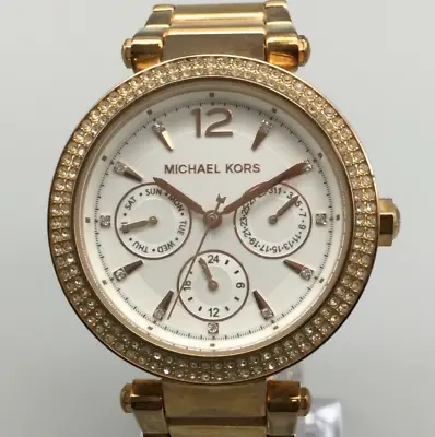 Michael Kors Parker Watch Women Rose Gold Tone Day Date New Battery 6.5  • $42.49