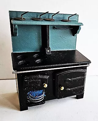 NEW Vtg DOLL HOUSE BLACK WOODEN OLD STYLE KITCHEN STOVE W/Cook Plate Covers 1:12 • $15