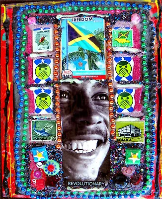 Bob Marley Reggae Music Collage Original Art Tribute Jamaica Flag Freedom Folk • £25.33