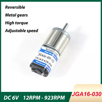 Micro DC Geared Motor 6V High Torque Reversible Reduction 12RPM-923RPM JGA16-030 • $6.15