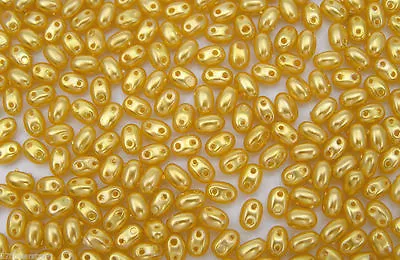 $7.99 • Buy 600 Czech Duo / Twin Seed Beads 2.5x5mm Yellow Gold Pearl Color With 2 Holes