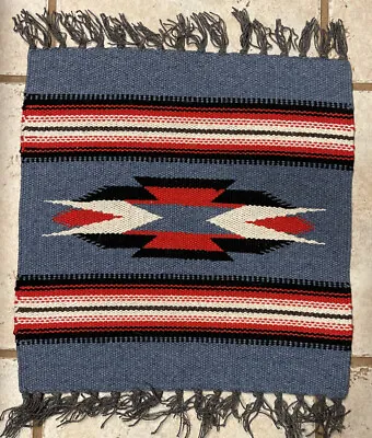 $31.99 • Buy Zapotec Mexican Rug Wall Decor Blue Red Multi Aztec Vintage Indian 15”X 14” EVC