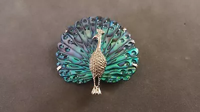 Vintage Paua Shell Iridescent New Zealand Peacock Bird Pin Brooch. • $12.99