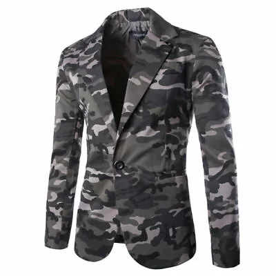 Mens Camouflage Slim Fit Single Breasted Suit Casual Blazer Coat Jacket Military • $49.07