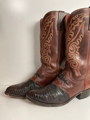 Lucchese 1883 Teju Lizard Cowboy Boots 10 EE Tooled Inlay • $399.99