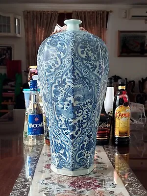 Large Chinese Yuan Blue And White Octagonal Phoenix Meiping Vase • $1387.50