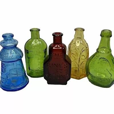 Lot Of 5 Vintage Wheaton Miniature Glass Bottles Bottle Mini Blue Green Amber • $75