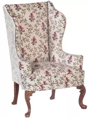 Dolls House Wing Back Armchair Cream Floral JBM Walnut Living Room Furniture • $129.69