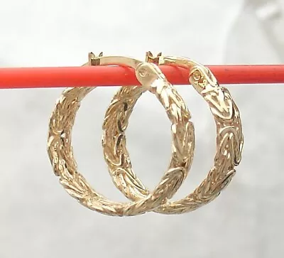 Cute Small Technibond Byzantine Hoop Earrings 14K Yellow Gold Plated 925 Silver • $62.92